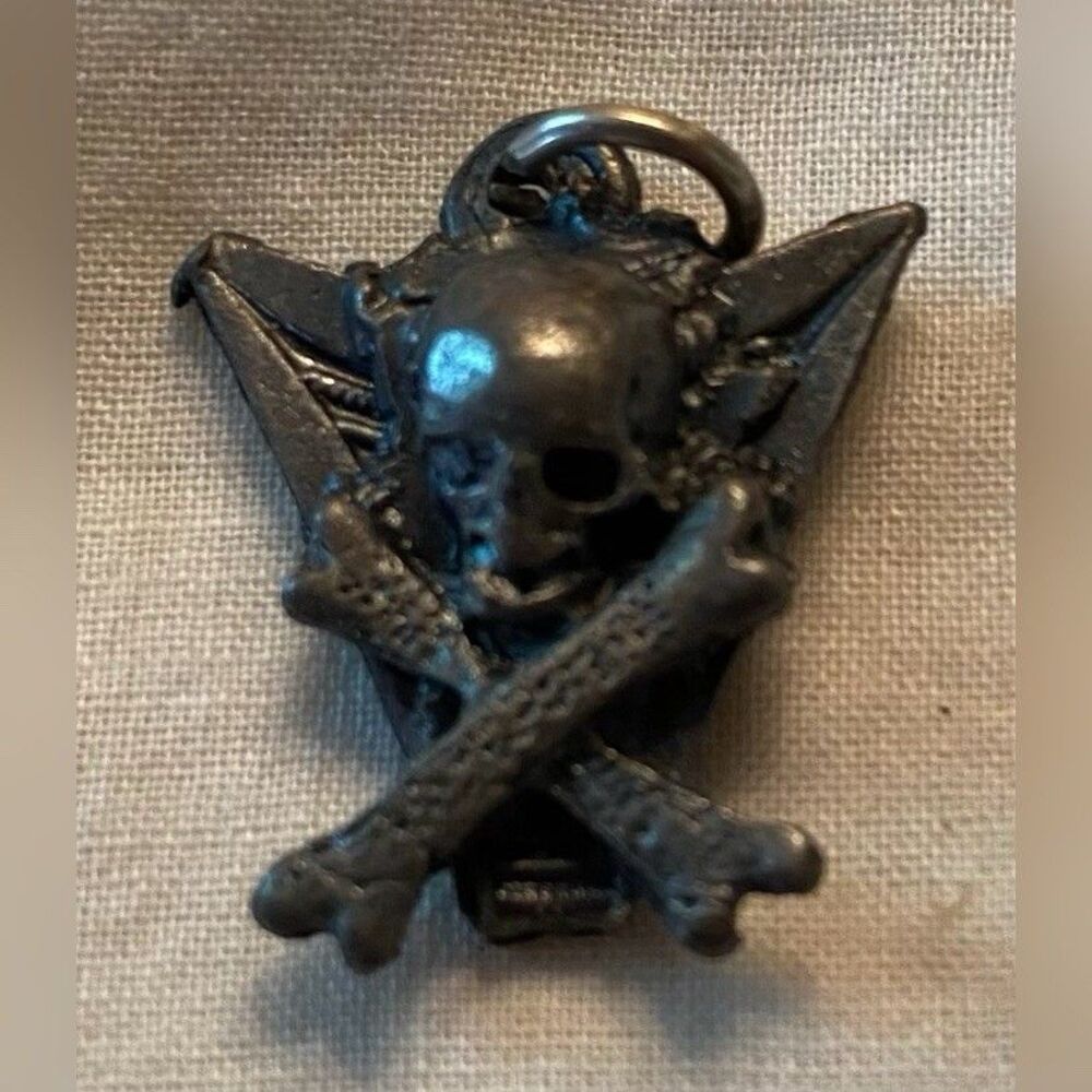 Skull And Crossbones Pendant Silver Tone 3/4” Pirate Goth